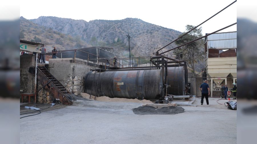 Amasya'da asfalt �antiyesinde ��kan yang�n s�nd�r�ld�