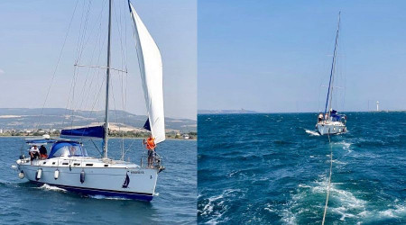 Denizde sürüklenen yelkenli kurtarıldı