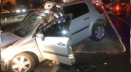 Basın Ekpres Yolu'nda araç takla attı