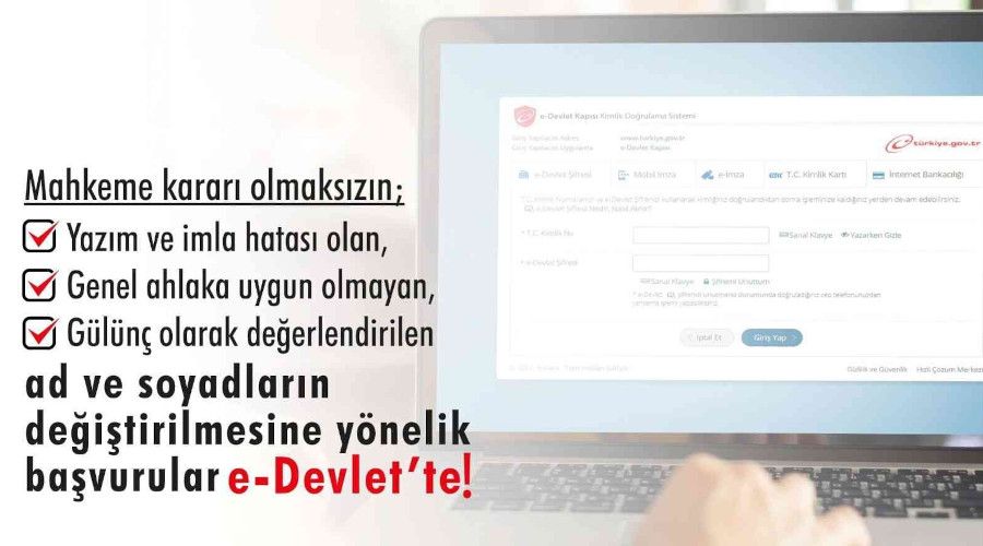 e-Devlet'te ad ve soyad deiiklii bavurular balad