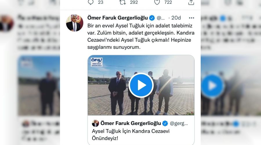 Gergerlioğlu'nun Aysel Tuğluk paylaşımına soruşturma başlatıldı