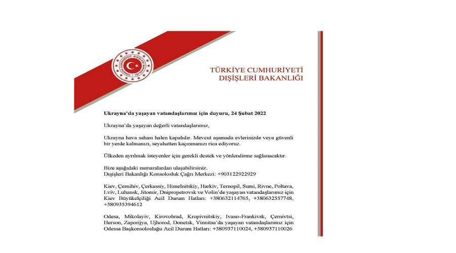 Dışişleri Bakanlığından Ukrayna'daki Türk vatandaşlarına uyarı