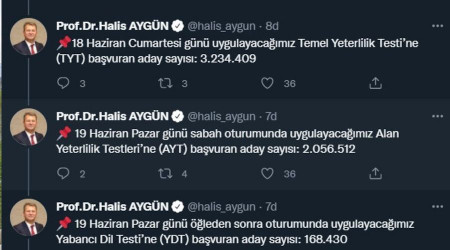 SYM Bakan Aygn: "2022 YKS'ye bavuran toplam aday says 3 milyon 243 bin 425"