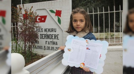 İlk karnesini şehit babasına götürdü