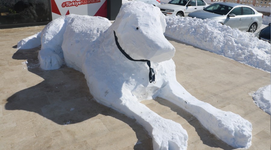 Kardan adam değil, kardan kangal yaptı