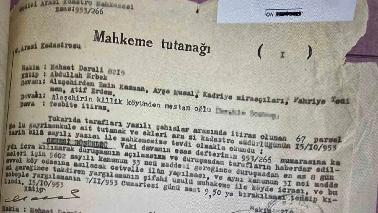 Açılan tapu davası 71 yıl sonra sonuçlandı