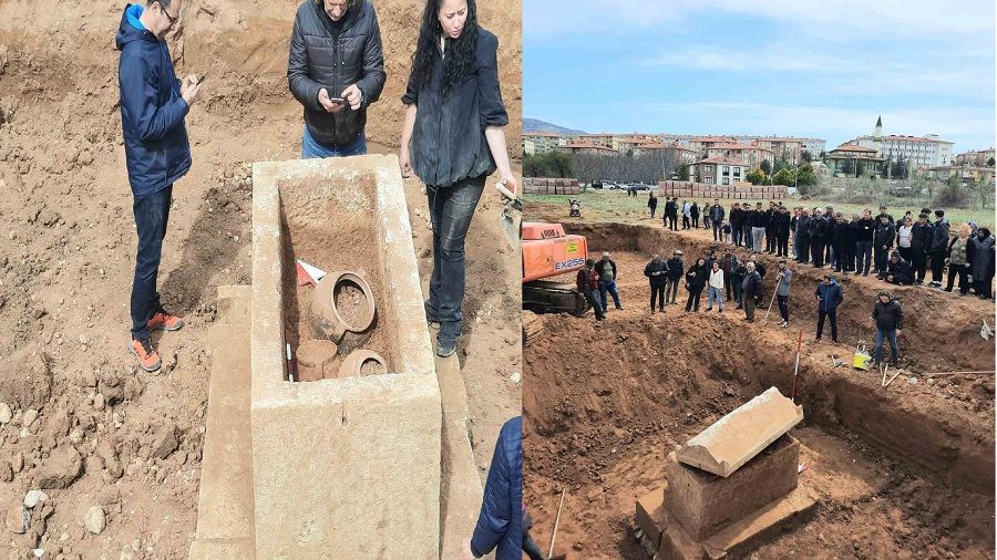 Afyonkarahisar'da bulunan lahitin içinden 3 küp çıktı