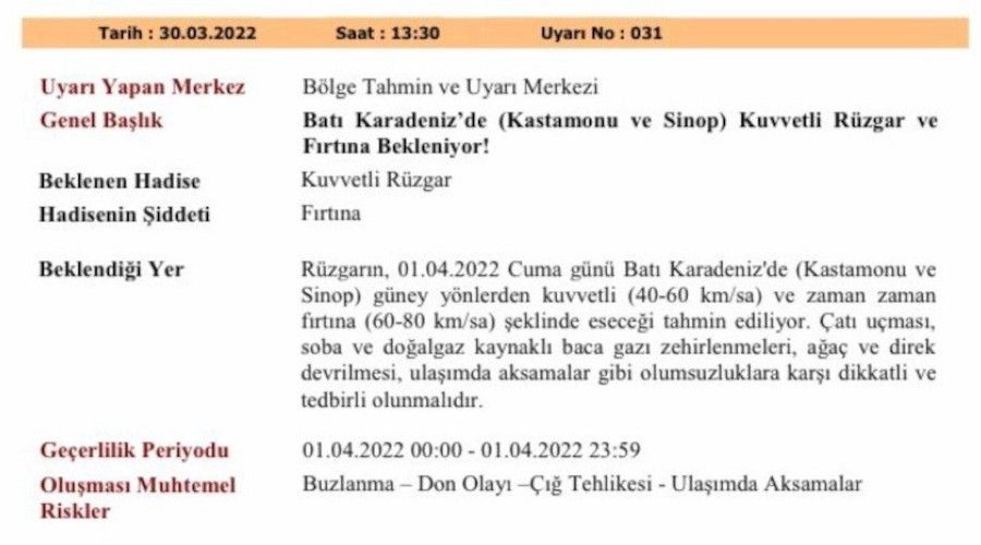 Batı Karadeniz'de fırtına uyarısı