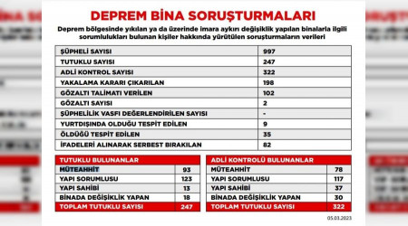 Deprem soruşturmasında tutuklu sayısı 247'ye yükseldi