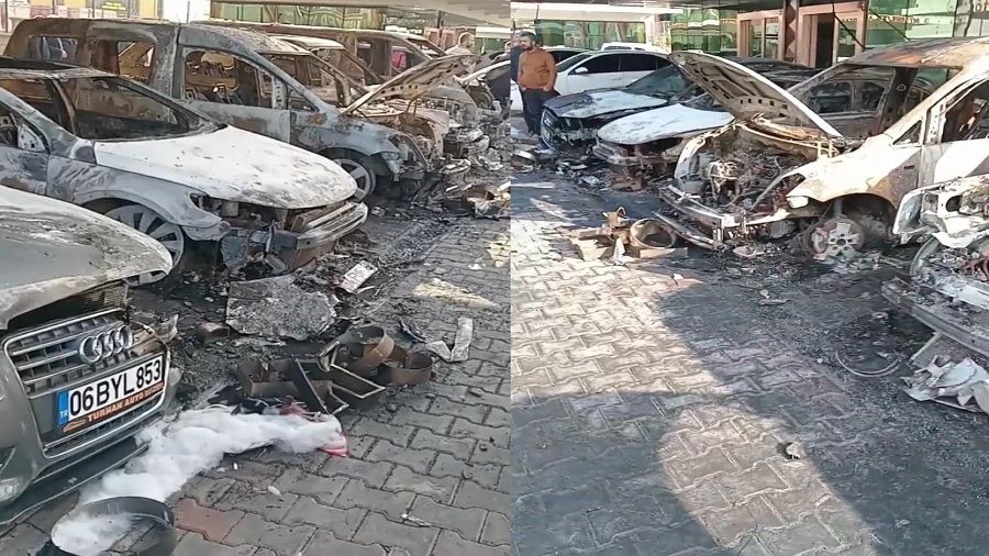 Diyarbak�r'daki oto galeride 6 ara� kullan�lamaz hale geldi
