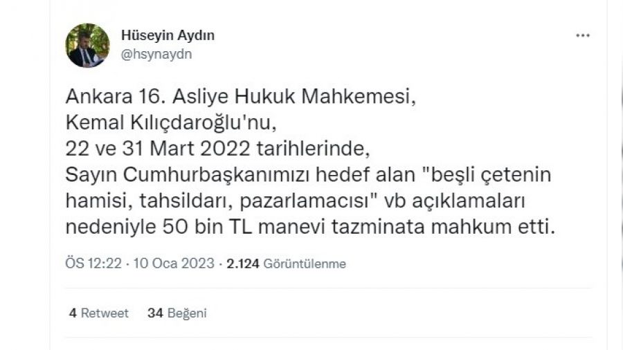 Kılıçdaroğlu, 50 bin TL manevi tazminat ödeyecek