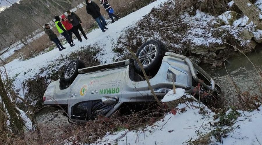 Orman muhafaza memurlar�n� ta��yan ara� �arampole yuvarland�