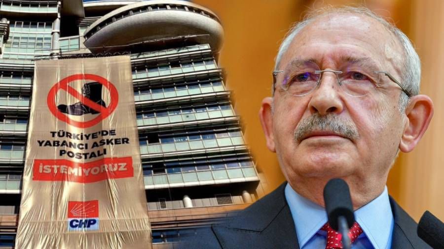 Tezkere oylamas� �ncesi CHP Genel Merkezi'ne 'T�rkiye'de yabanc� asker postal� istemiyoruz' pankart� as�ld�