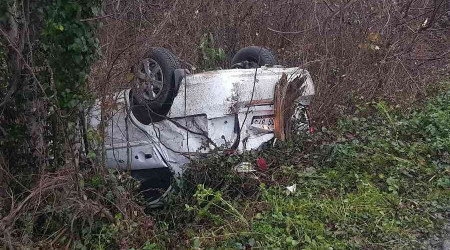Köpeğe çarpmamak için direksiyonu kırınca takla attı