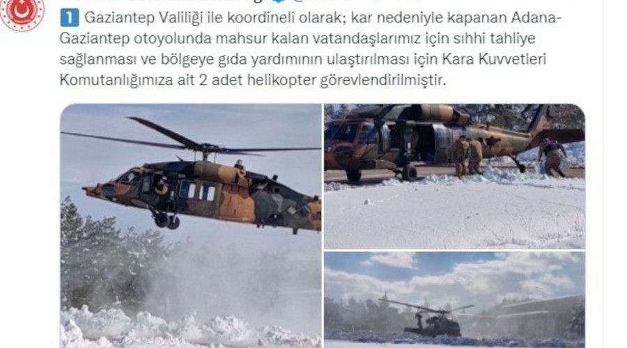 Otoyolda mahsur kalanlar i�in 2 helikopter tahsis edildi