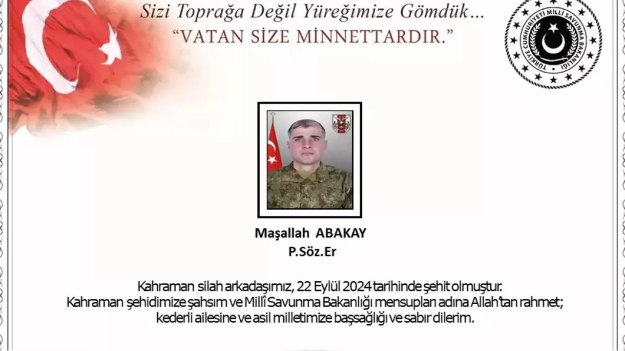 Pen�e Kilit Operasyon B�lgesi'nde Piyade S�zle�meli Er Ma�allah Abakay �ehit oldu