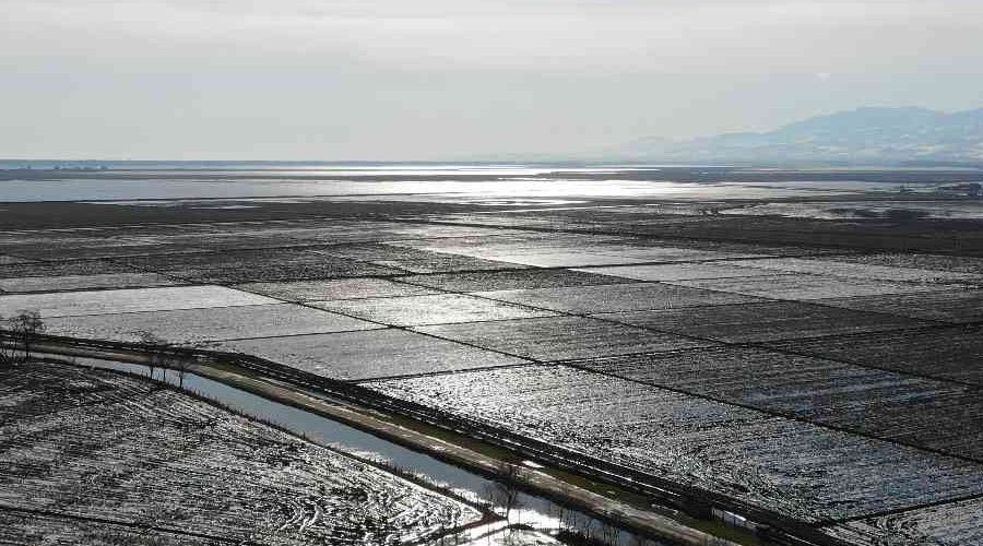 Sular alt�nda kalan tar�m arazileri havadan g�r�nt�lendi