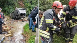 Trabzon'da araç dereye uçtu: 3'ü ağır 5 yaralı