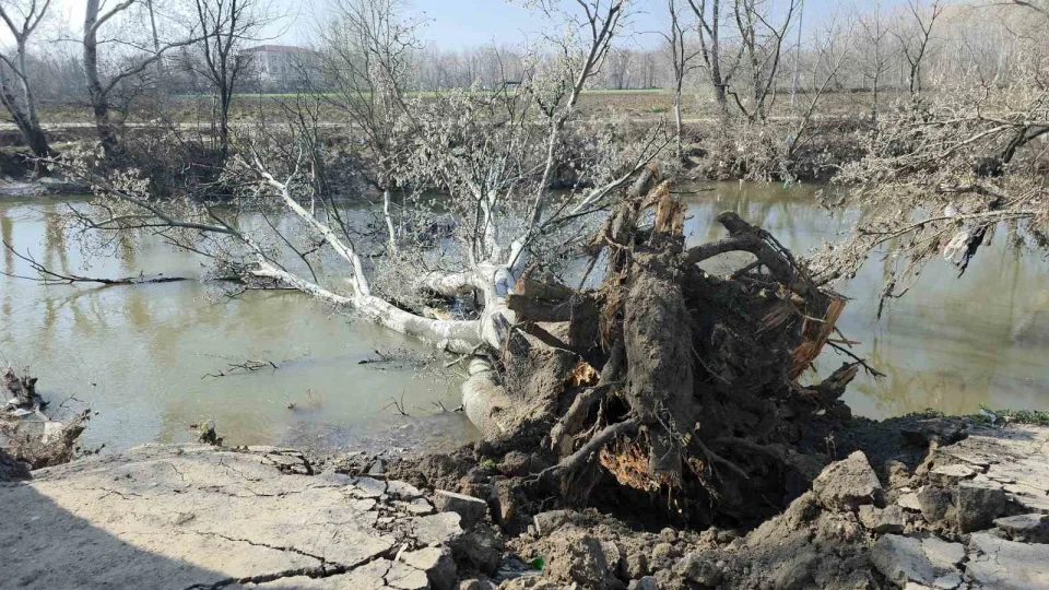 Tunca Nehri k�y�s�nda toprak kaymas�