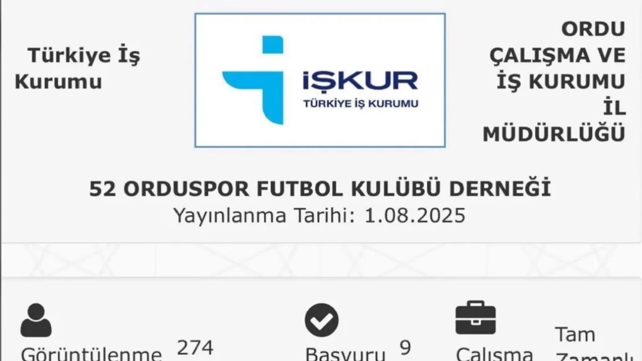 52 Orduspor'un, İŞKUR üzerinden futbolcu ilanına 9 başvuru