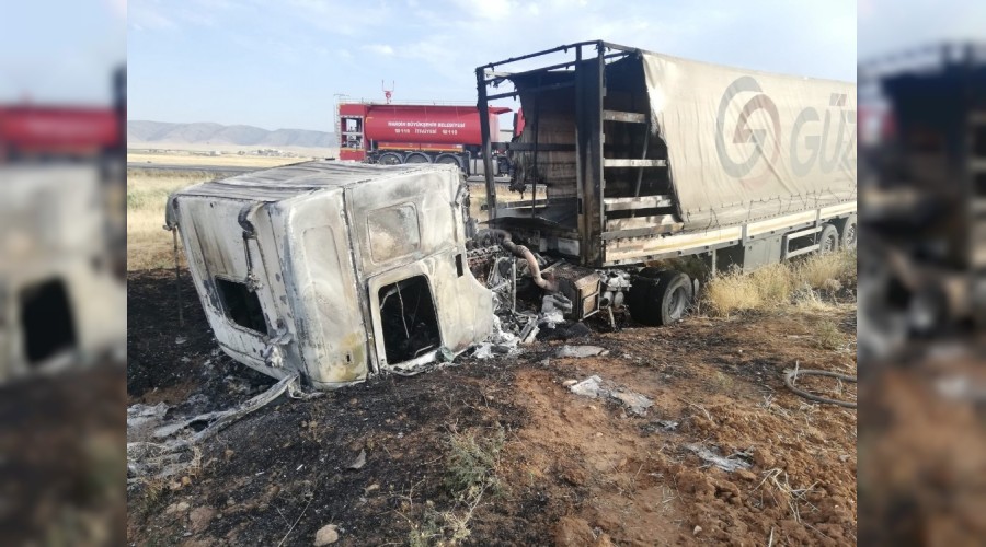 Alev alan tırdan son anda kurtuldu