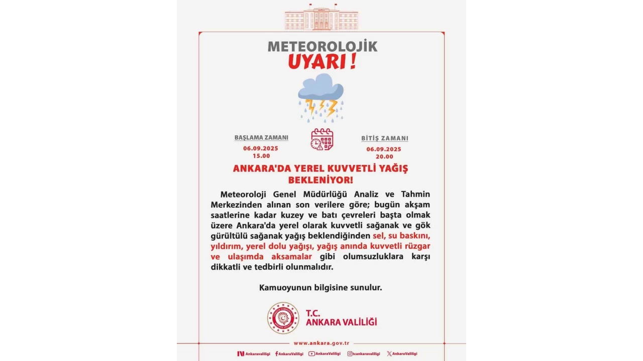 Ankara i�in kuvvetli ya��� uyar�s�
