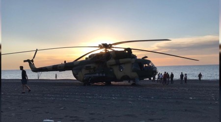 Azerbaycan helikopteri Giresun'da plaja acil ini yapt