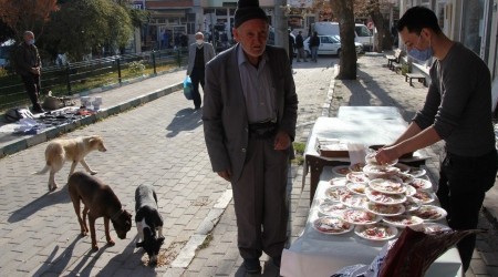 Duyarlı esnaf, pazarda sokak hayvanları için meyve tabağı sattı