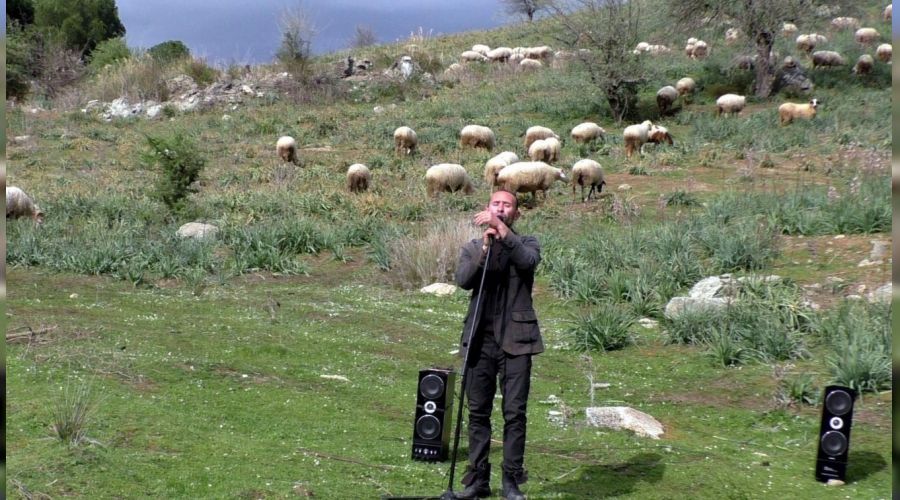 Koyunlar�n� konser vererek otlat�yor