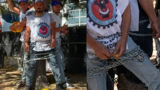 Madenciler kendini zincirledi