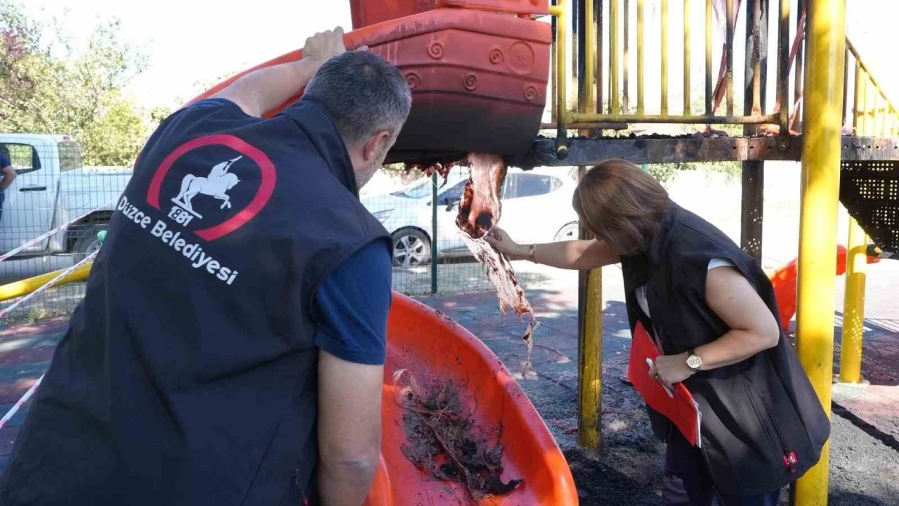 Vandallar �ocuk oyun park�n� yakt�