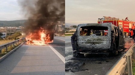 Alev alan araçtan zor çıktılar