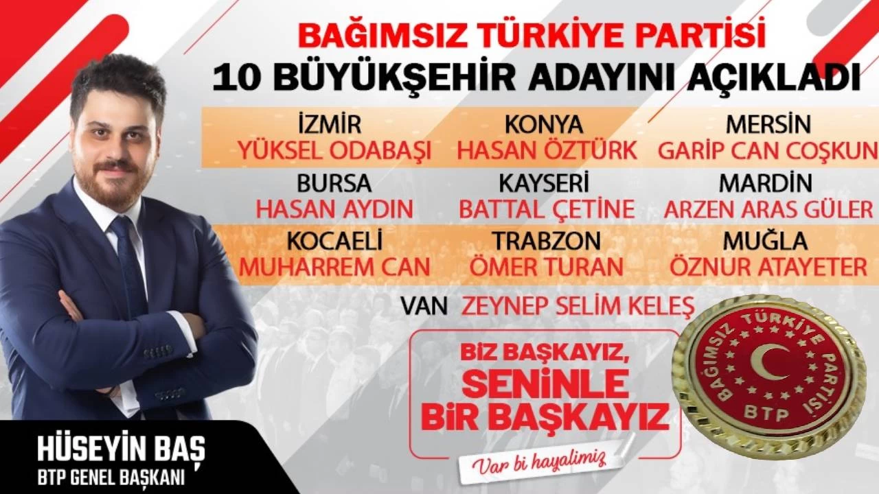 BTP, 10 büyükşehir belediye başkan adayını açıkladı