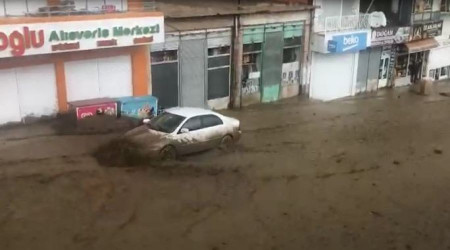 Sel suları otomobili sürükledi