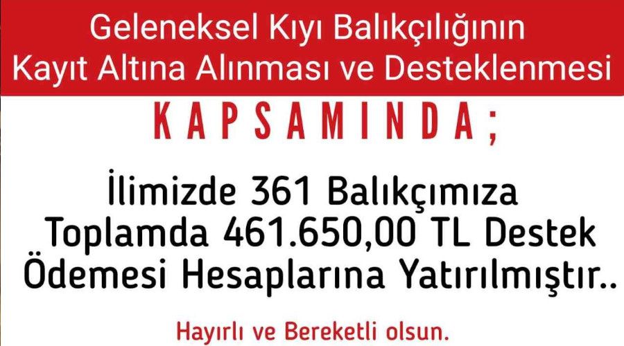 Sinop'ta 361 balkya 461 bin 650 TL destek demesi