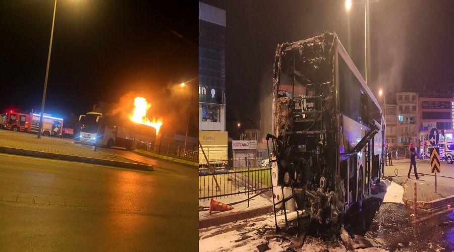 Yolcu dolu otobüs alevlere teslim oldu