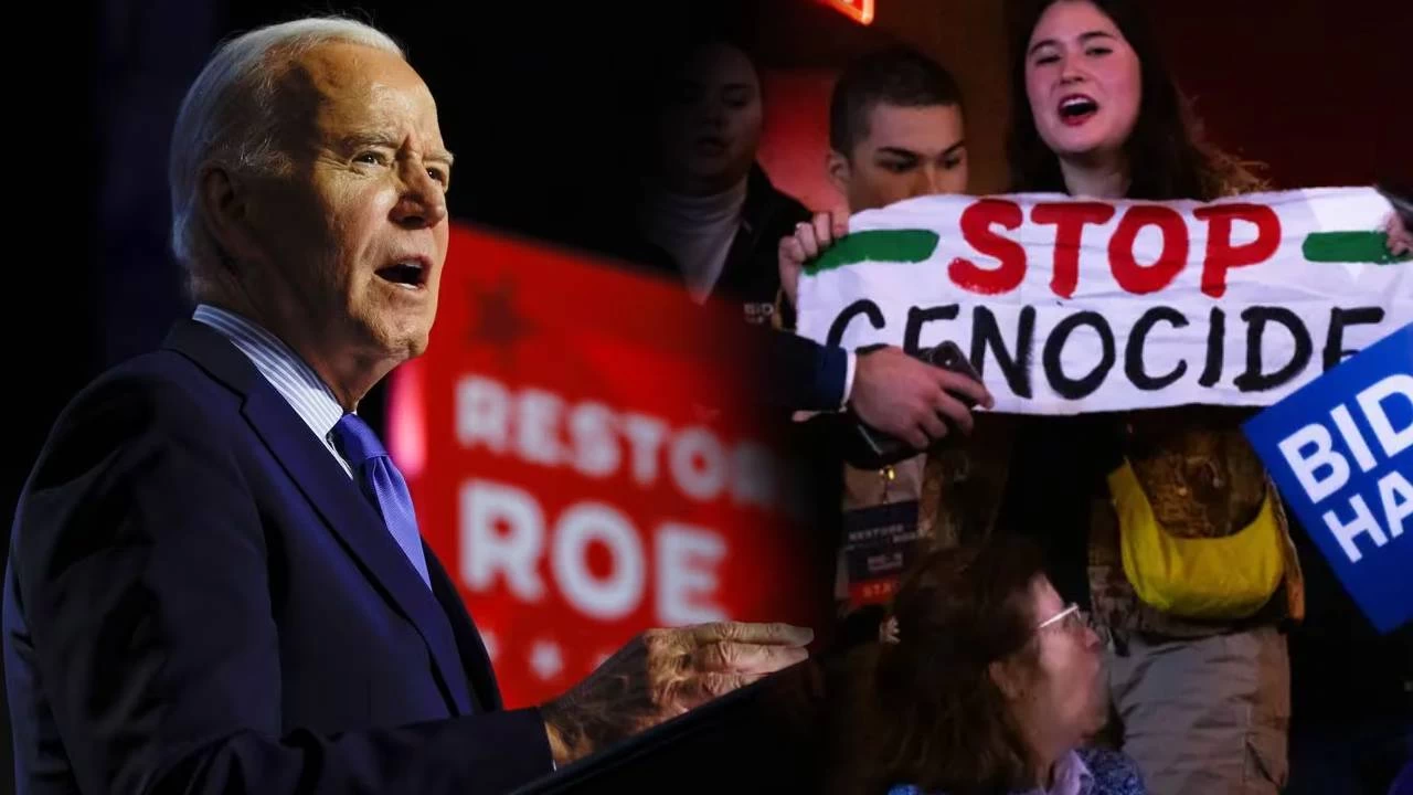 Biden'�n konu�mas� defalarca Filistin protestosuyla kesildi