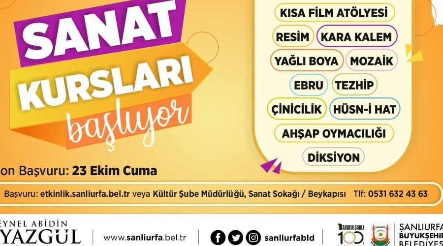 Şanlıurfa'da sanat kursları başlıyor
