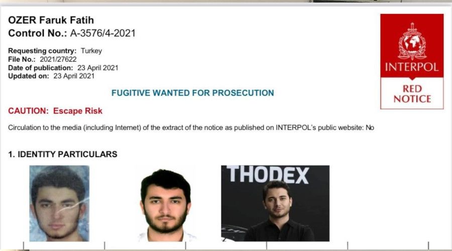 Thodex'in kurucusu Faruk Fatih �zer i�in k�rm�z� b�lten ��kar�ld�