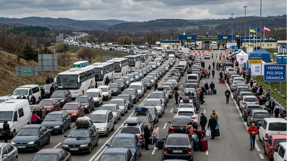Ukrayna-Polonya s�n�r�nda kilometrelerce kuyruk! 