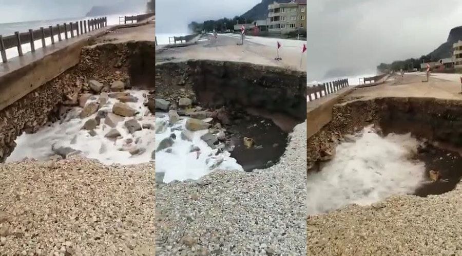 Dev dalgalar, Karadeniz Sahil Yolu'nun yar�s�n� g�t�rd�