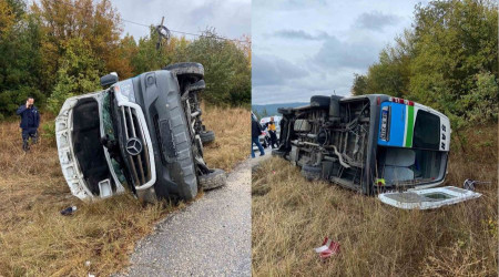 Tekirdağ'da yolcu minibüsü devrildi: 16 yaralı