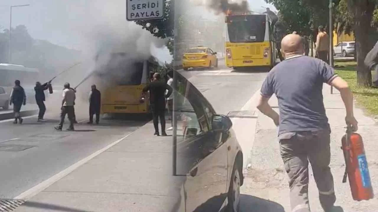 Yanan İETT otobüsüne ilk müdahaleyi vatandaşlar yaptı