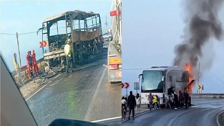 22 yolcusu bulunan otob�s alev alev yand�