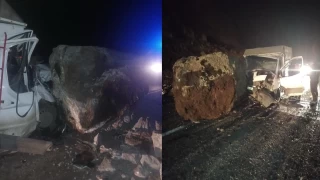 Erzurum'da dev kaya yoldan geçen araçların üzerine düştü