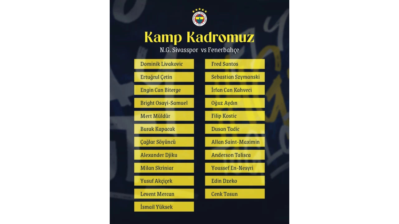 Fenerbahçe'de Mert Hakan Yandaş ile İrfan Can Eğribayat Sivasspor kadrosunda yok