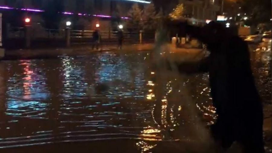 Siirt'te ilginç görüntü: Sağanak sonrası göle dönen caddeye ağ attı