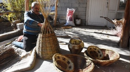 Söğüt ağacından sepet yapıyor