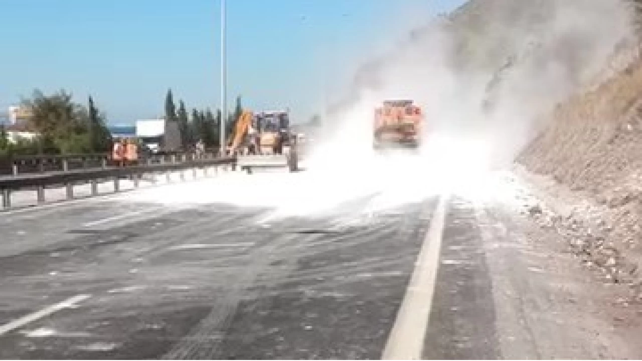 TEM Otoyolu'nda m�c�r y�kl� t�r devrildi: Trafik fel� oldu