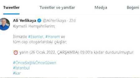 Vali Yerlikaya: 'Otogarlardan çıkış yarın saat 09.00'a kadar durduruldu'